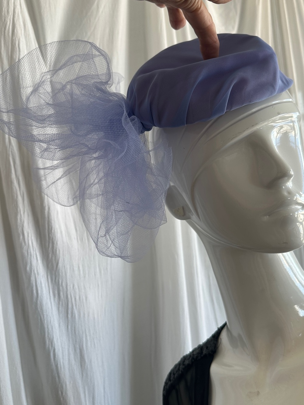 Polo or Church or costume Party fascinator Lilac color Mesh Appliqué tablet hat - Picture 7 of 16